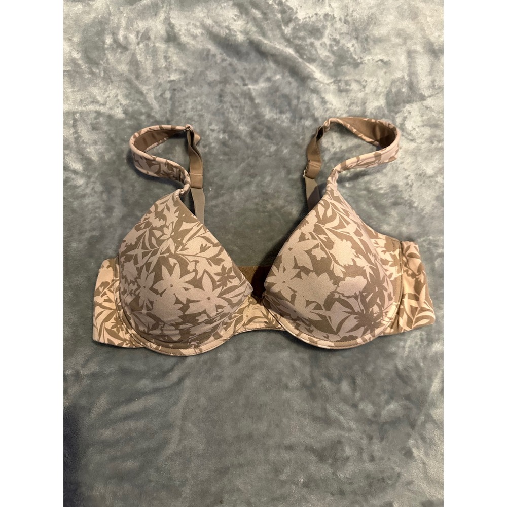 Anne Klein Bra Women 38C Tan Floral Underwire Molded Cup Adjustable Straps